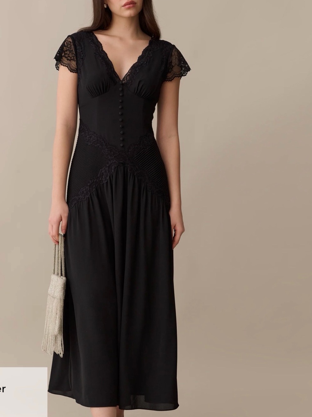 Black Lace-Trim V-Neck Midi Dress